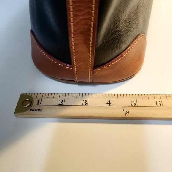 Dooney & Bourke Saffiano Tassel Bucket Tote Bag in black with tan trim - Picture 7 of 16